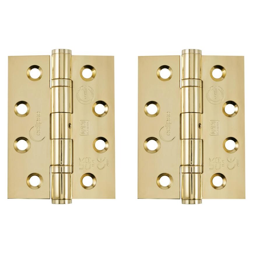 Eclipse Polished Brass 102mm x 76mm Heavy Duty Grade 13 Ball Bearing Fire Rated Butt Hinge Pack of 2