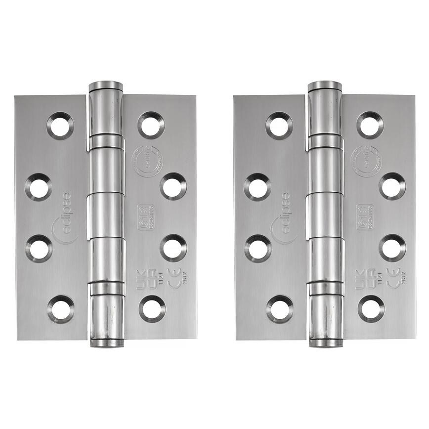 Eclipse Polished Stainless Steel 102mm x 76mm Heavy Duty Grade 13 Ball Bearing Fire Rated Butt Hinge Pack of 2
