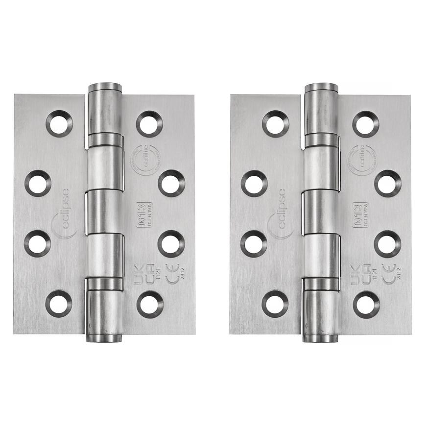Eclipse Satin Stainless Steel 102mm x 76mm Heavy Duty Grade 13 Ball Bearing Fire Rated Butt Hinge Pack of 2