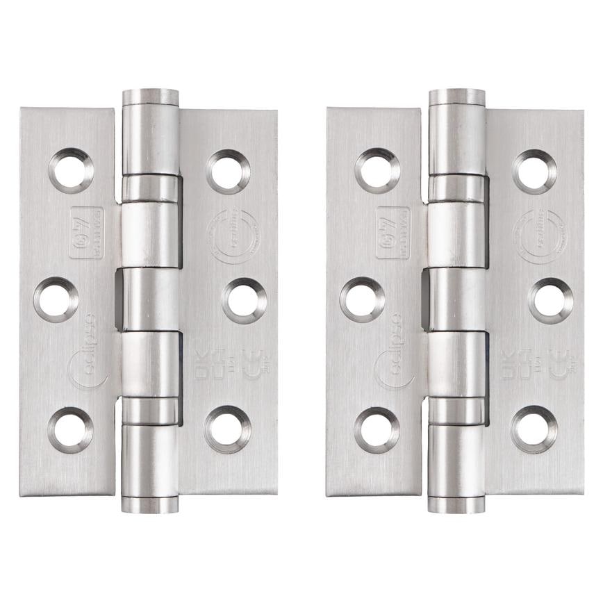 Eclipse Satin Stainless Steel 76mm x 51mm Light Duty Grade 7 Ball Bearing Fire Rated Butt Hinge Pack of 2