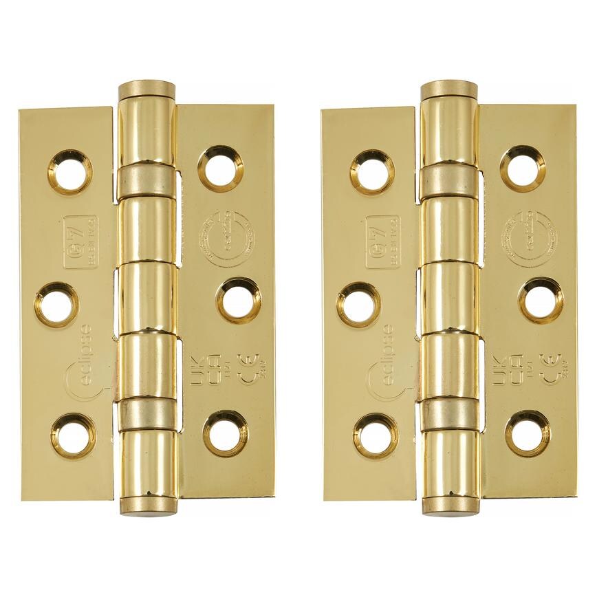 Eclipse Polished Brass 76mm x 51mm Light Duty Grade 7 Ball Bearing Fire Rated Butt Hinge Pack of 2