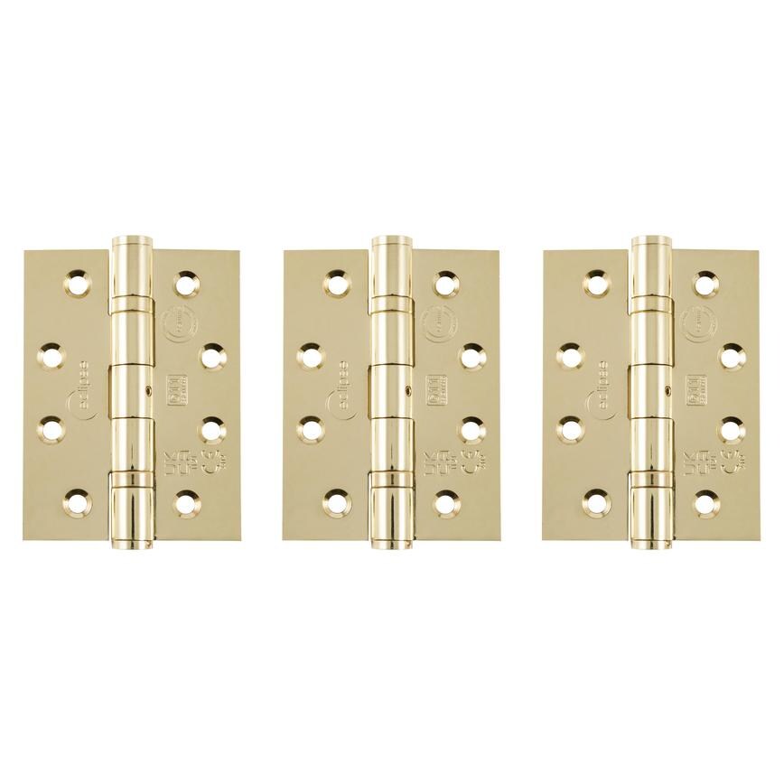 Eclipse Polished Brass 102mm x 76mm Heavy Duty Grade 11 Ball Bearing Fire Rated Butt Hinge Pack of 3
