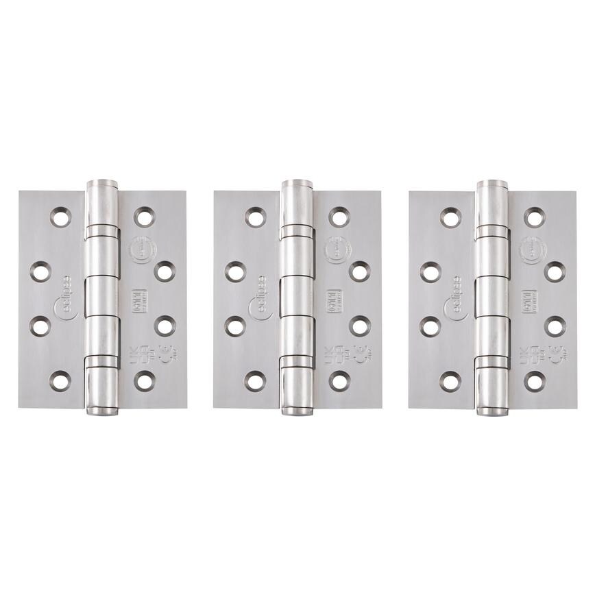 Eclipse Polished Stainless Steel 102mm x 76mm Heavy Duty Grade 11 Ball Bearing Fire Rated Butt Hinge Pack of 3