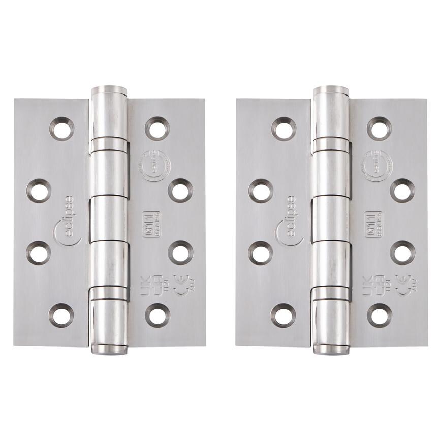 Eclipse Polished Stainless Steel 102mm x 76mm Heavy Duty Grade 11 Ball Bearing Fire Rated Butt Hinge Pack of 2