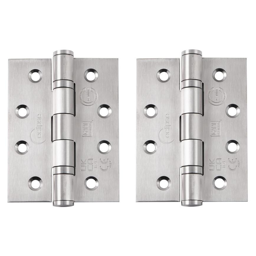 Eclipse Satin Stainless Steel 102mm x 76mm Heavy Duty Grade 11 Ball Bearing Fire Rated Butt Hinge Pack of 2