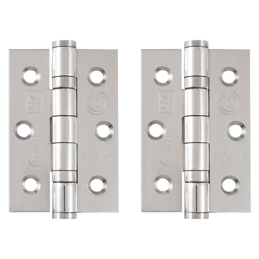 Eclipse Polished Stainless Steel 76mm x 51mm Light Duty Grade 7 Ball Bearing Fire Rated Butt Hinge Pack of 2