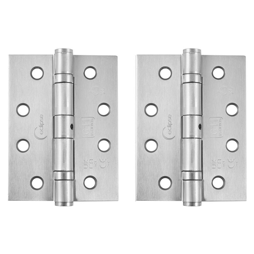 Eclipse Satin Chrome 102mm x 76mm Heavy Duty Grade 11 Ball Bearing Fire Rated Butt Hinge Pack of 2