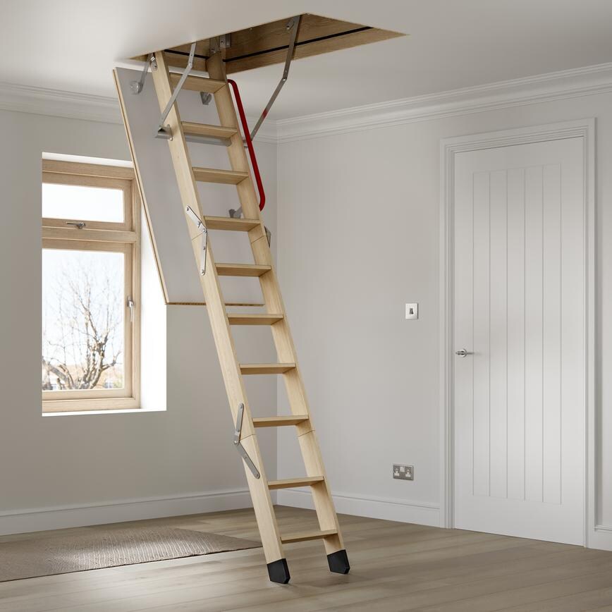 Fakro 550mm x 1110mm Timber Loft Hatch With Ladder Unfolded