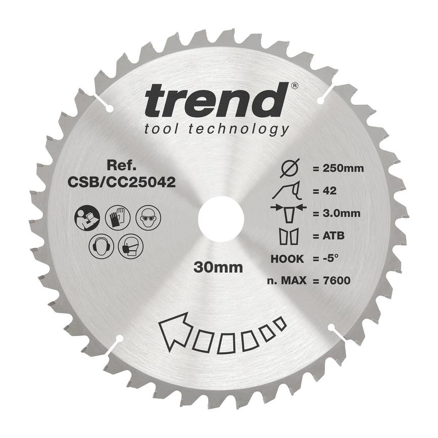 Trend 250mm x 30mm 42T Hardwood Mitre Saw Blade