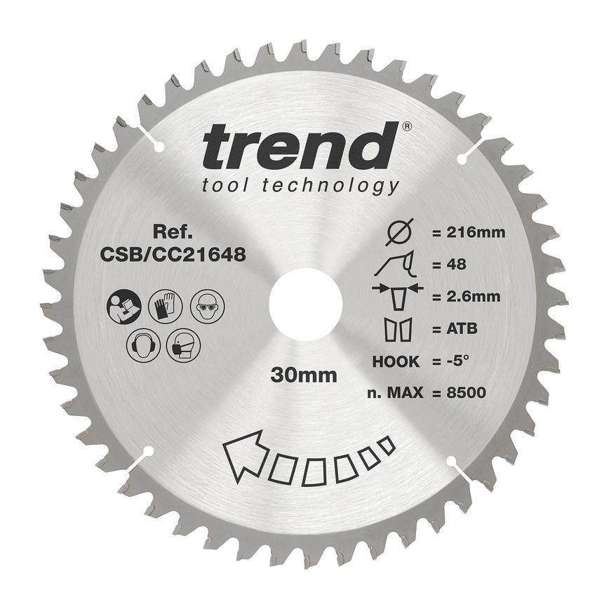 Trend 216mm x 30mm 48T Wood Mitre Saw Blade