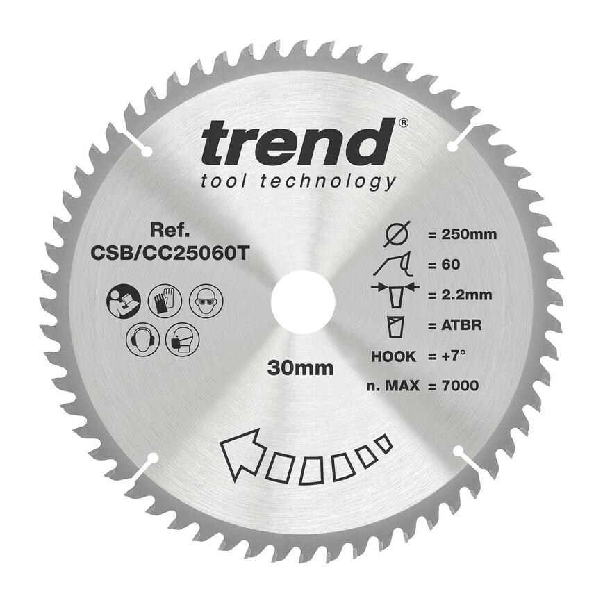 TLS0721 Trend 250mm x 30mm 60T Hardwood Cordless Mitre Saw Blade