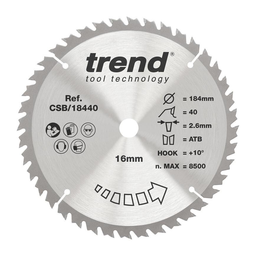TLS0726 Trend 184mm x 16mm 40T Hardwood Circular Saw Blade 
