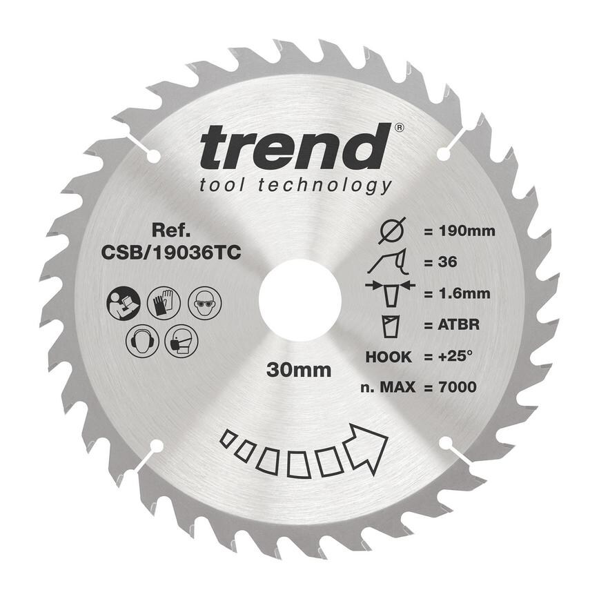 TLS0729 Trend 190mm x 30mm 36T Hardwood Cordless Circular Saw Blade