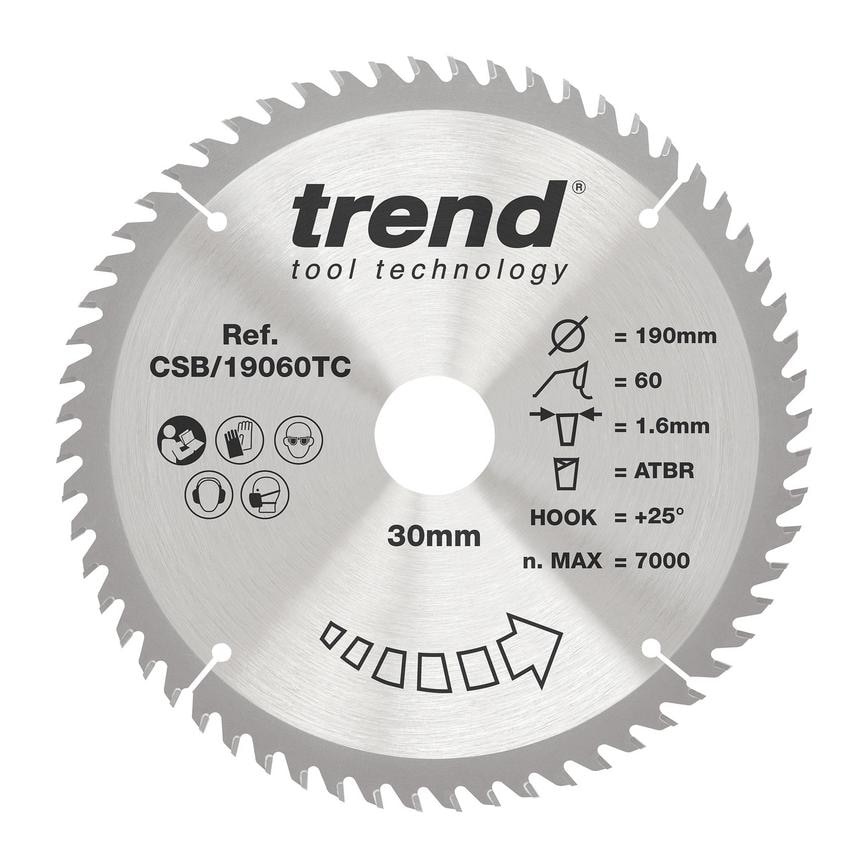 TLS0730 Trend 190mm x 30mm 60T Hardwood Cordless Circular Saw Blade