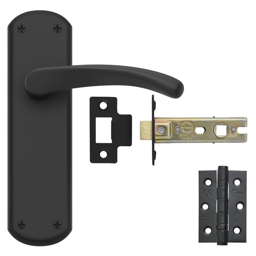 Fuller and Forge Garda Matt Black Lever on Backplate Latch Door Handle Pack