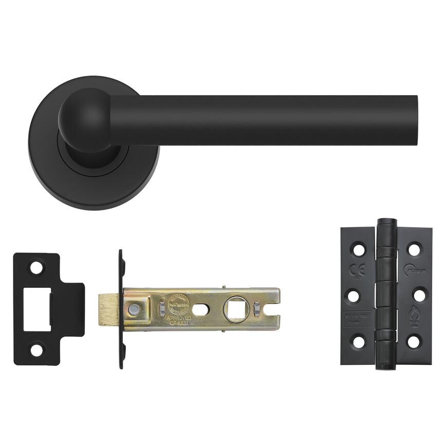 Fuller and Forge Como Matt Black Lever on Rose Door Handle Pack