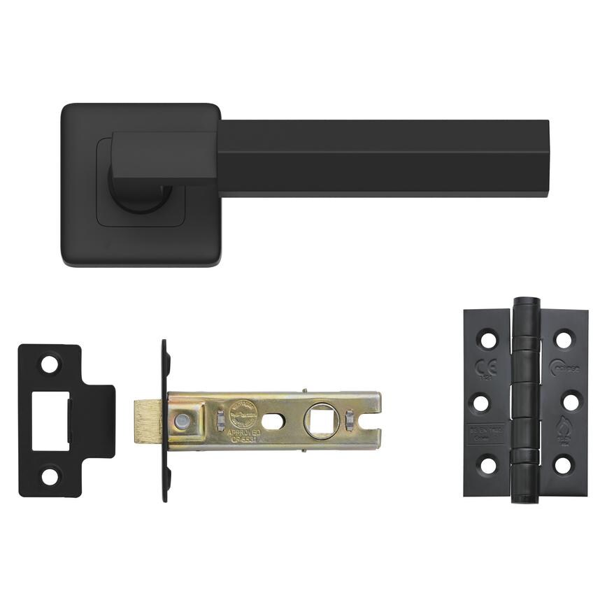 Fuller and Forge Tanaro Matt Black Hexagonal Lever on Rose Door Handle Pack