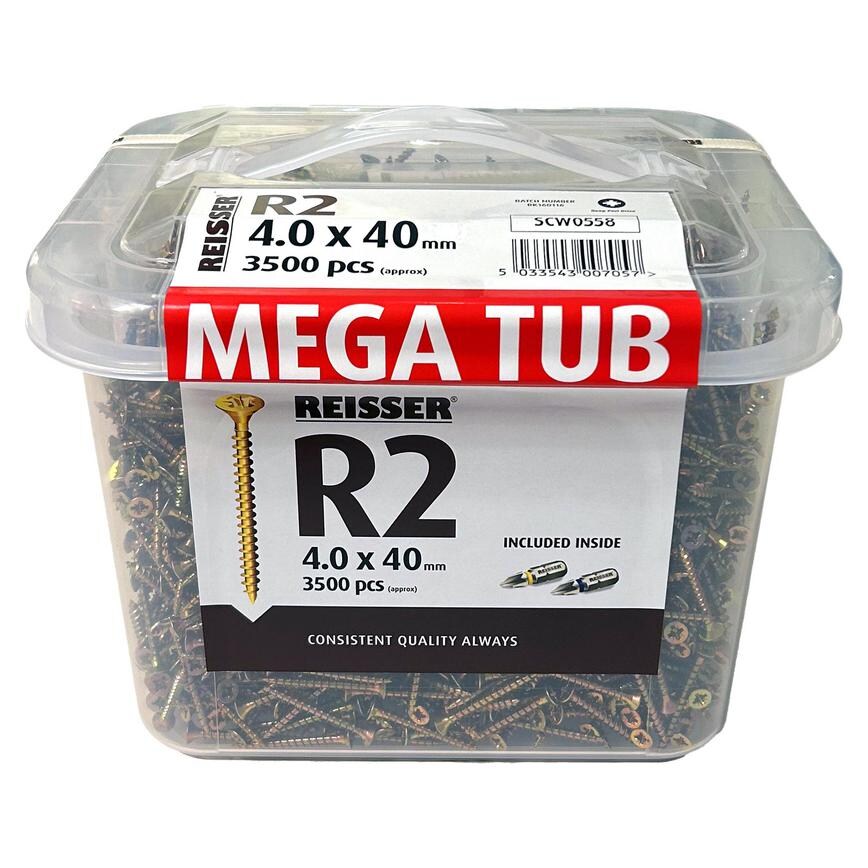 Reisser R2 4mm x 40mm Pozi Countersunk Yellow Zinc Passivated Self Tapping Woodscrews Pack of 3500