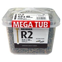 Reisser R2 4mm x 40mm Pozi Countersunk Yellow Zinc Passivated Self Tapping Woodscrews Pack of 3500