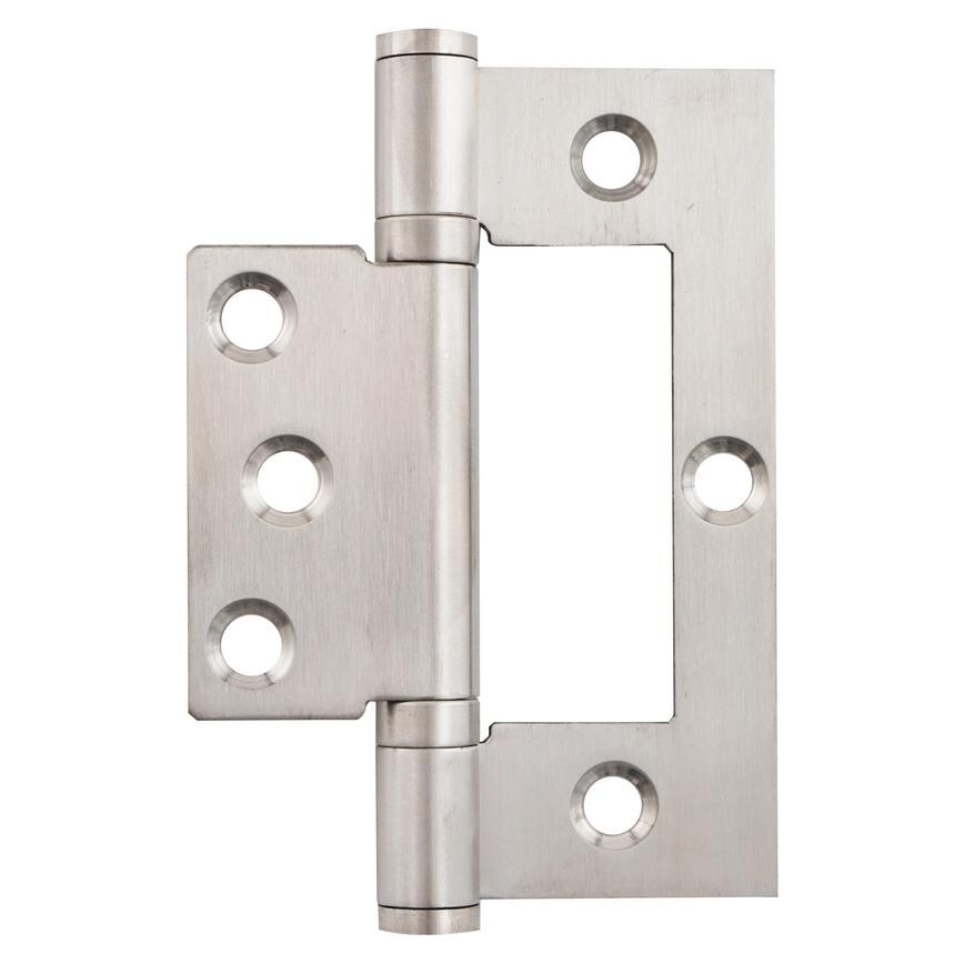 Howdens Satin Stainless Steel 100mm x 70.6mm Light Duty Unsprung Ball Bearing Flush Hinge Pack of 2 Open