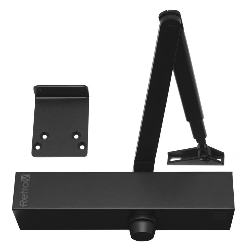 Union J-RETROV-SIL Adjustable Size 3-4 Overhead Matt Black Door Closer