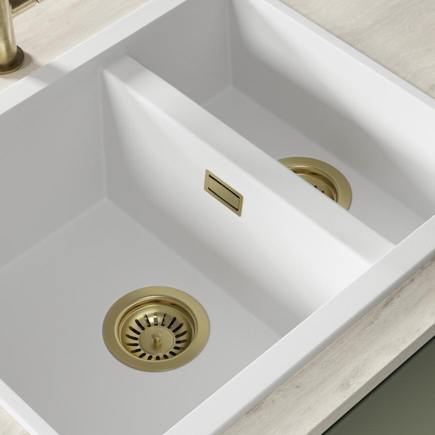 Strainer Waste Kit 1.5 Bowl Square Overflow Brushed Brass Effect