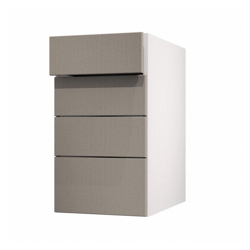 Allendale Pebble 400mm x 160mm Drawer Front Shown with the Top Drawer Open at an Angle as Part of a Full Drawer Unit