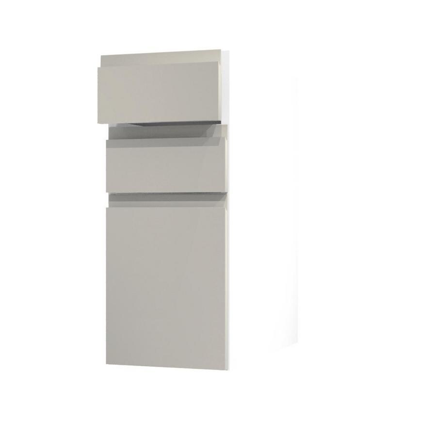 Clerkenwell Gloss Porcelain 300mm x 160mm Drawer Front Shown with the Top Drawer Open at an Angle as Part of a Full Drawer Unit