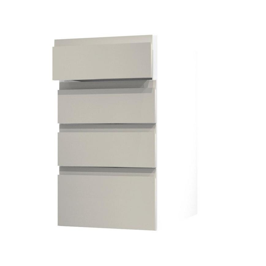 Clerkenwell Gloss Porcelain 400mm x 160mm Drawer Front Shown with the Top Drawer Open at an Angle as Part of a Full Drawer Unit