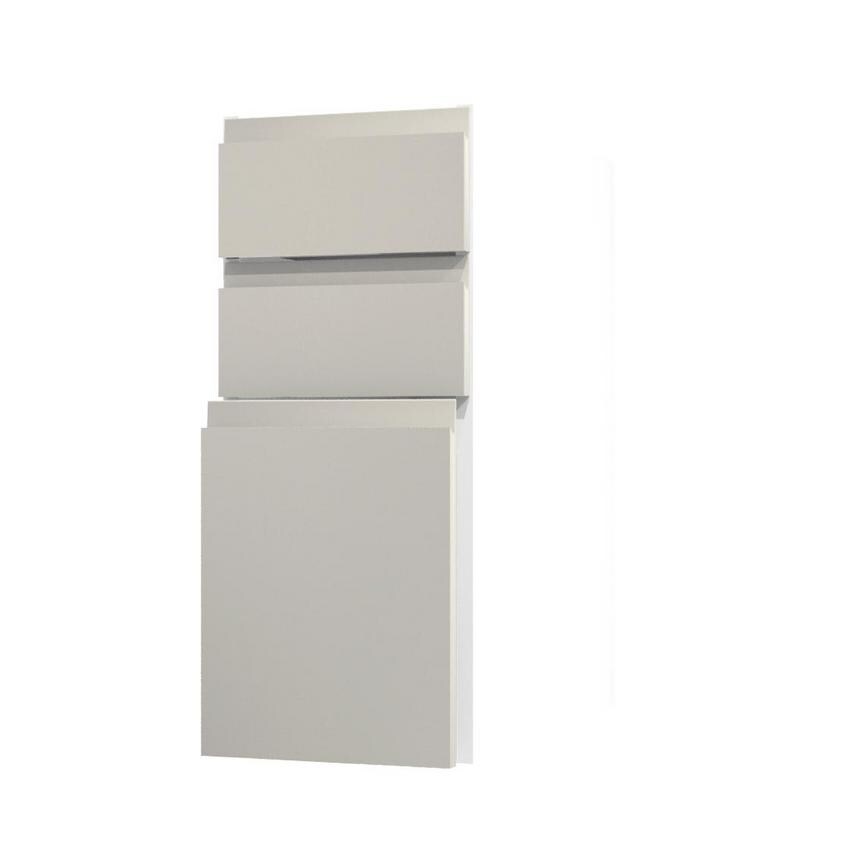 Clerkenwell Gloss Porcelain 300mm x 394mm Pan Drawer Front Shown with the Drawer Open at an Angle as Part of a Full Drawer Unit