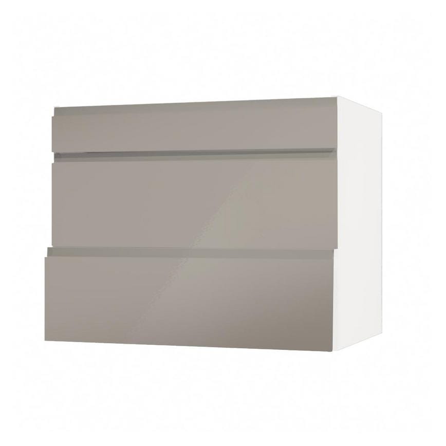 Clerkenwell Gloss Sand Grey 900mm x 275mm Pan Drawer Front Shown with the Drawer Open at an Angle as Part of a Full Drawer Unit