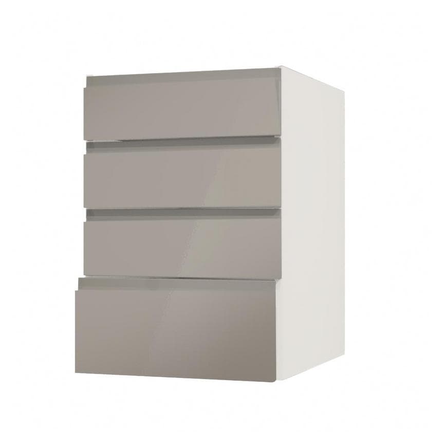 Clerkenwell Gloss Sand Grey 500mm x 227mm Drawer Front Shown with the Drawer Open at an Angle as Part of a Full Drawer Unit