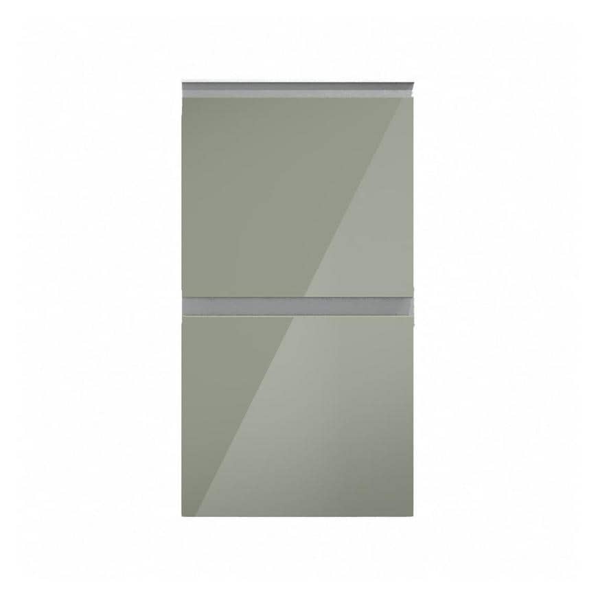 Hockley Mirror Gloss Reed Green 400mm x 342mm Pan Drawer Front Shown Closed from the Front as Part of a Full Drawer Unit