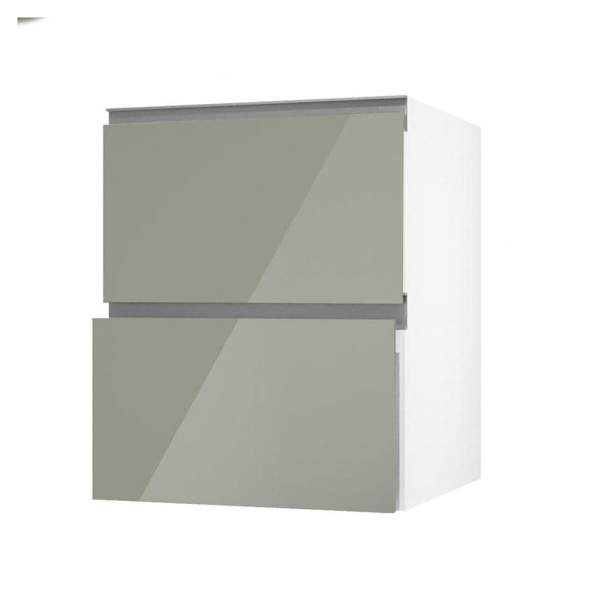 Hockley Mirror Gloss Reed Green 600mm x 342mm Pan Drawer Front Shown with the Drawer Angled Open as Part of a Full Drawer Unit