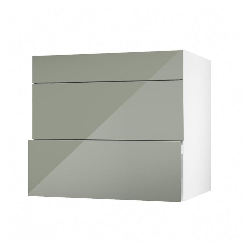 Hockley Mirror Gloss Reed Green 800mm x 275mm Pan Drawer Front Shown with the Drawer Angled Open as Part of a Full Drawer Unit