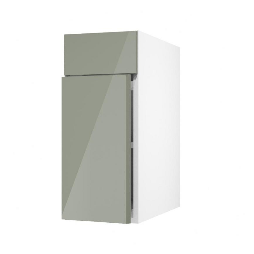 Hockley Mirror Gloss Reed Green 300mm x 557mm Door Front Shown Open at an Angle as Part of a Door and Drawer Unit