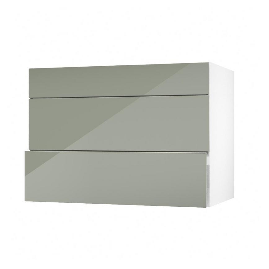 Hockley Mirror Gloss Reed Green 1000mm x 275mm Appliance Drawer Shown Open at an Angle as Part of a Full Drawer Unit