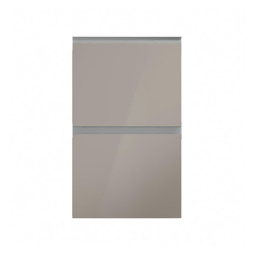 Hockley Mirror Gloss Sand Grey 450mm x 342mm Pan Drawer Front Shown Closed from the Front as Part of a Full Drawer Unit