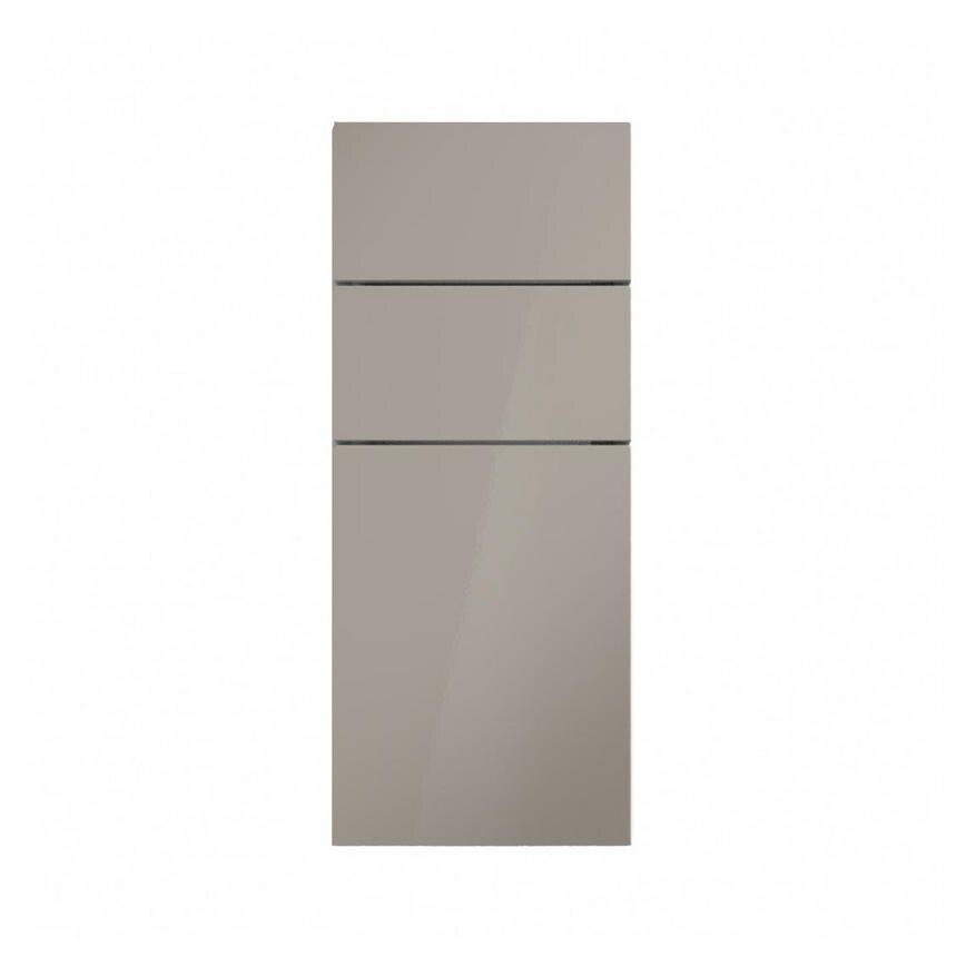 Hockley Mirror Gloss Sand Grey 300mm x 394mm Pan Drawer Front Shown Closed as Part of a Full Drawer Unit
