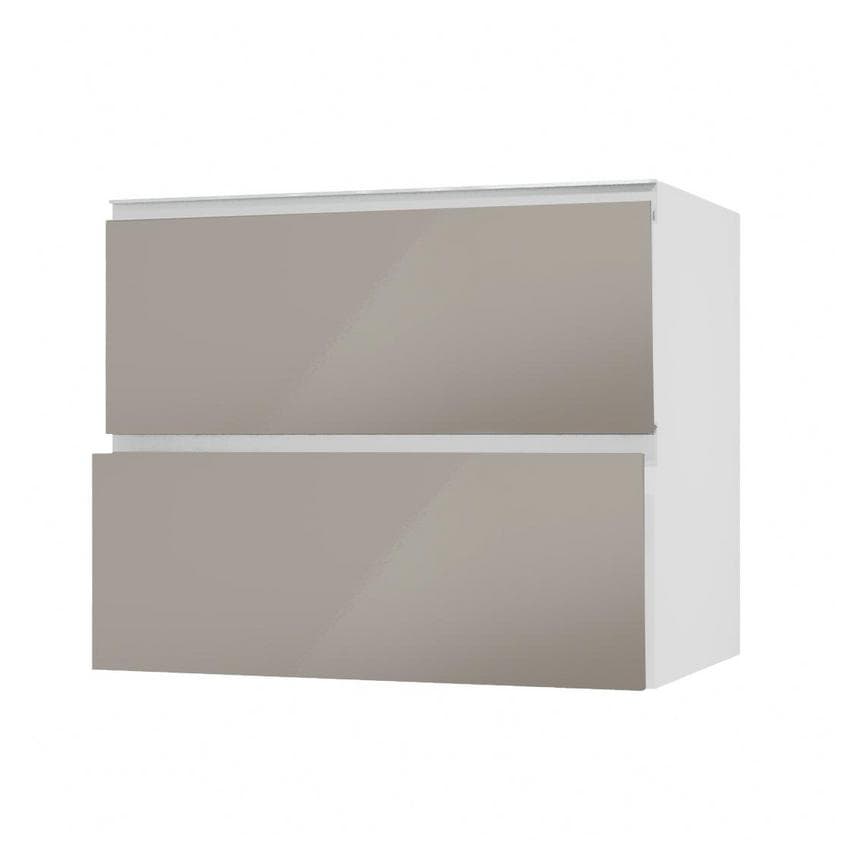 Hockley Mirror Gloss Sand Grey 900mm x 342mm Pan Drawer Front Shown with the Drawer Open at an Angle as Part of a Full Drawer Unit