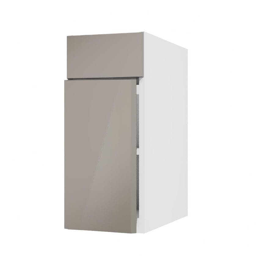 Hockley Mirror Gloss Sand Grey 300mm x 557mm Door Front Shown Open at an Angle as Part of a Door and Drawer Unit