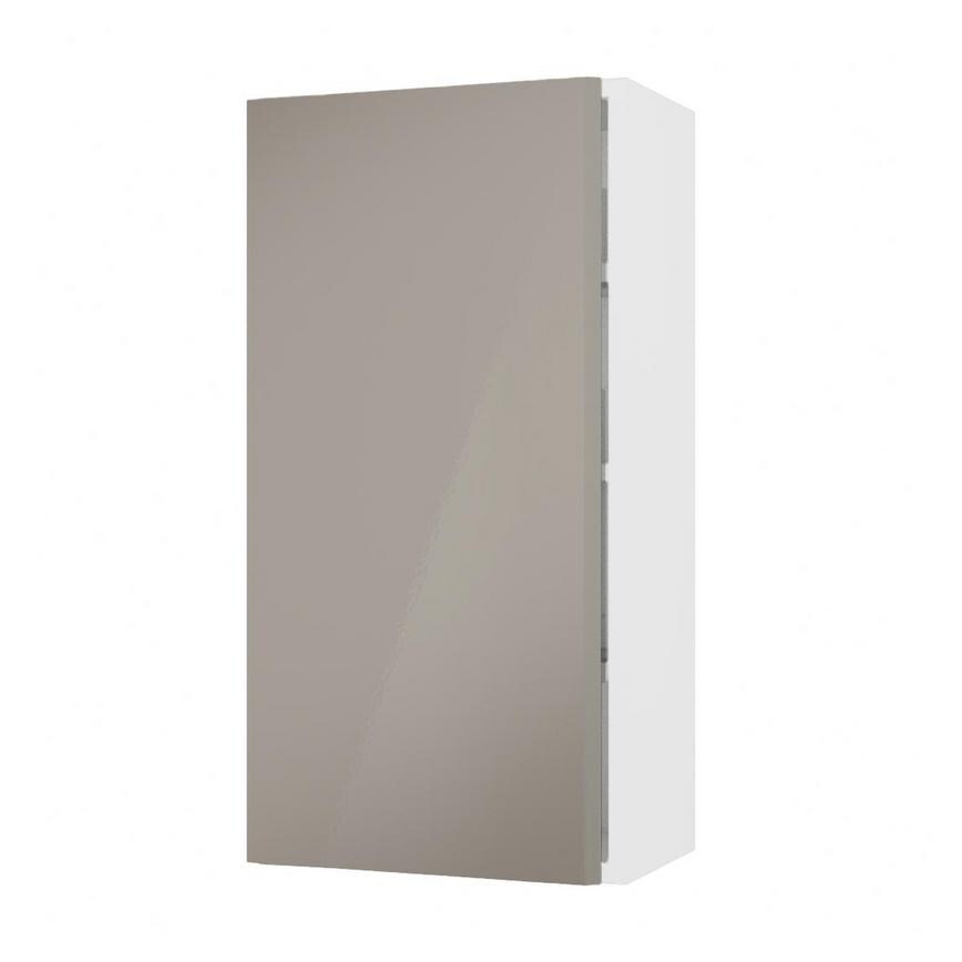 Hockley Mirror Gloss Sand Grey 450mm x 900mm Tall Door Front Shown Open at an Angle as a Single Door