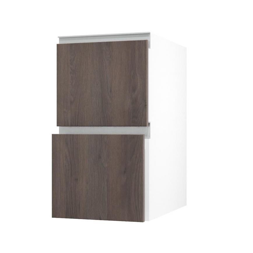Hockley Textured Dark Oak 400mm x 342mm Pan Drawer Front Shown with the Drawer Open at an Angle as Part of a Full Drawer Unit