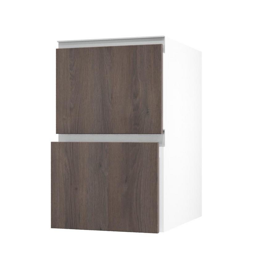 Hockley Textured Dark Oak 450mm x 342mm Pan Drawer Front Shown with the Drawer Open at an Angle as Part of a Full Drawer Unit