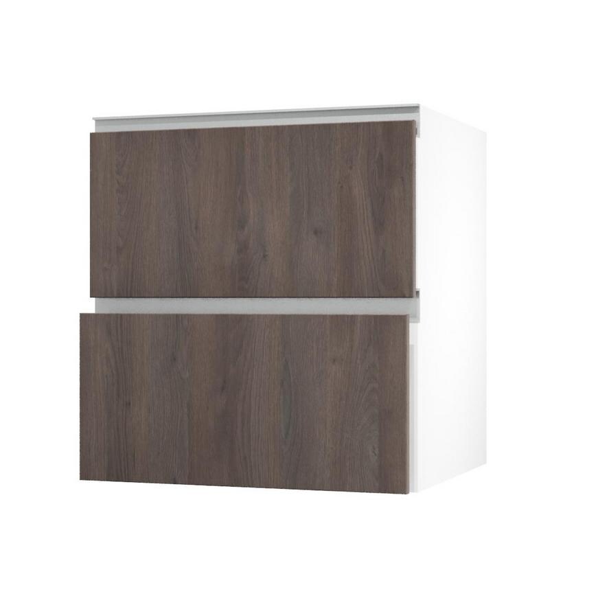 Hockley Textured Dark Oak 700mm x 342mm Pan Drawer Front Shown with the Drawer Open at an Angle as Part of a Full Drawer Unit