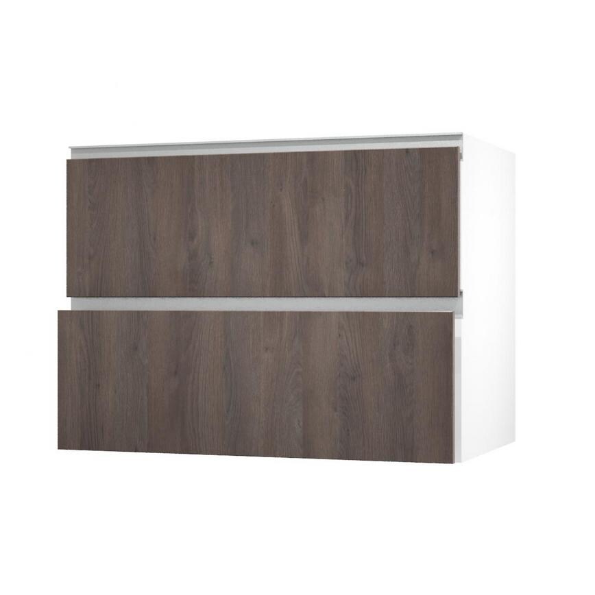 Hockley Textured Dark Oak 1000mm x 342mm Pan Drawer Front Shown with the Drawer Open at an Angle as Part of a Full Drawer Unit