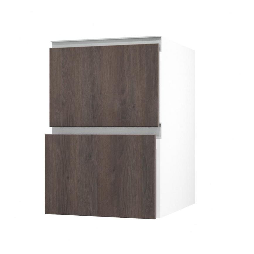 Hockley Textured Dark Oak 500mm x 342mm Pan Drawer Front Shown with the Drawer Open at an Angle as Part of a Full Drawer Unit