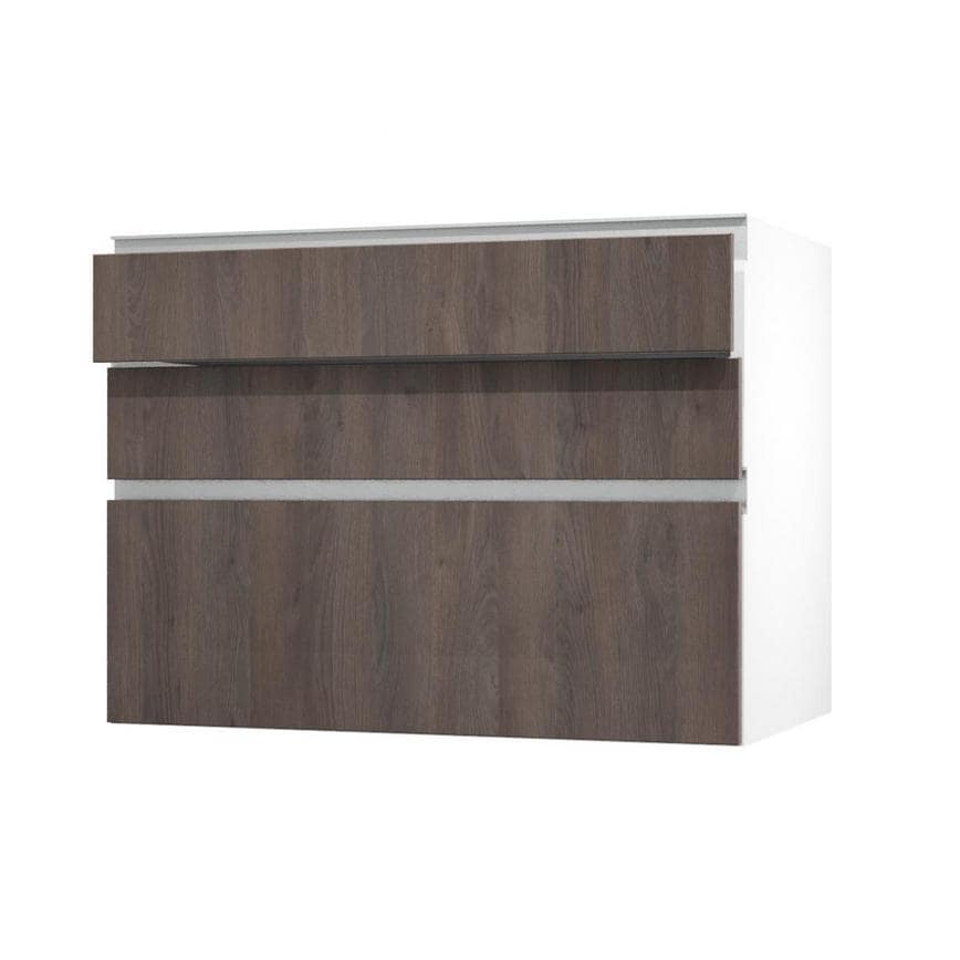 Hockley Textured Dark Oak 1000mm x 170mm Drawer Front Shown with the Top Drawer Open at an Angle as Part of a Full Drawer Unit