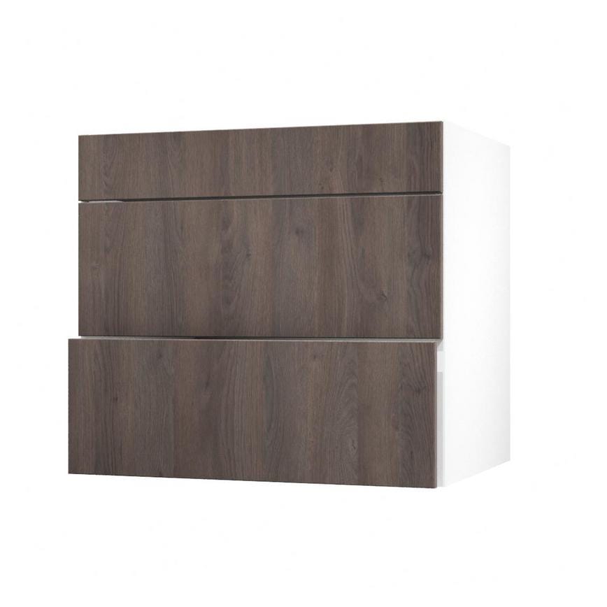 Hockley Textured Dark Oak 800mm x 275mm Pan Drawer Front Shown with the Drawer Open at an Angle as Part of a Full Drawer Unit
