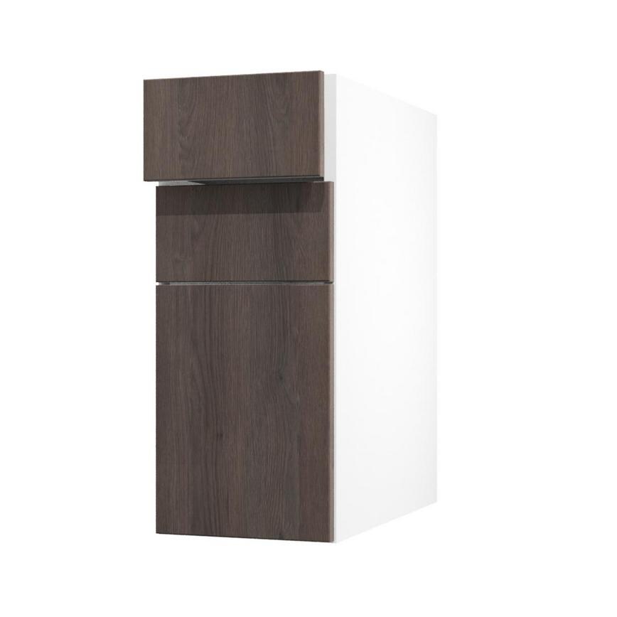 Hockley Textured Dark Oak 300mm x 160mm Drawer Front Shown with the Top Drawer Open at an Angle as Part of a Full Drawer Unit